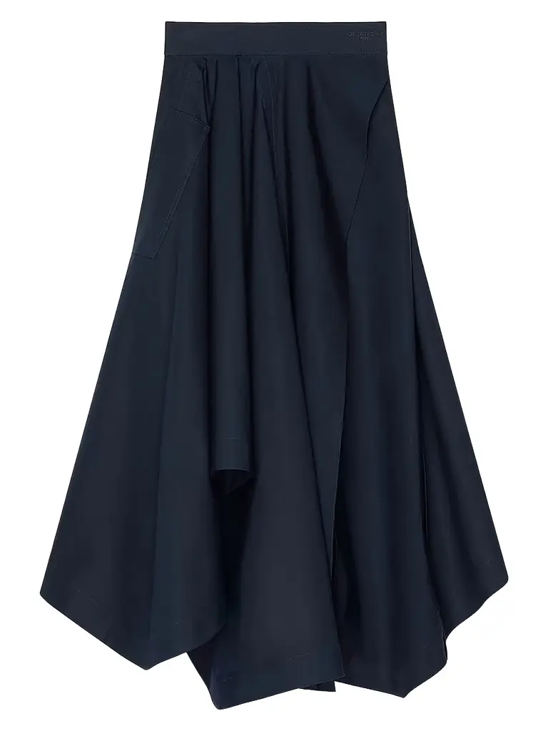 Givenchy Women's Long Asymmetric Skirt in Poplin - Dark Blue