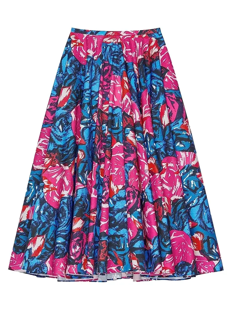 Givenchy Women's Long Circular Skirt in Poplin with Floral Print - Royal Blue