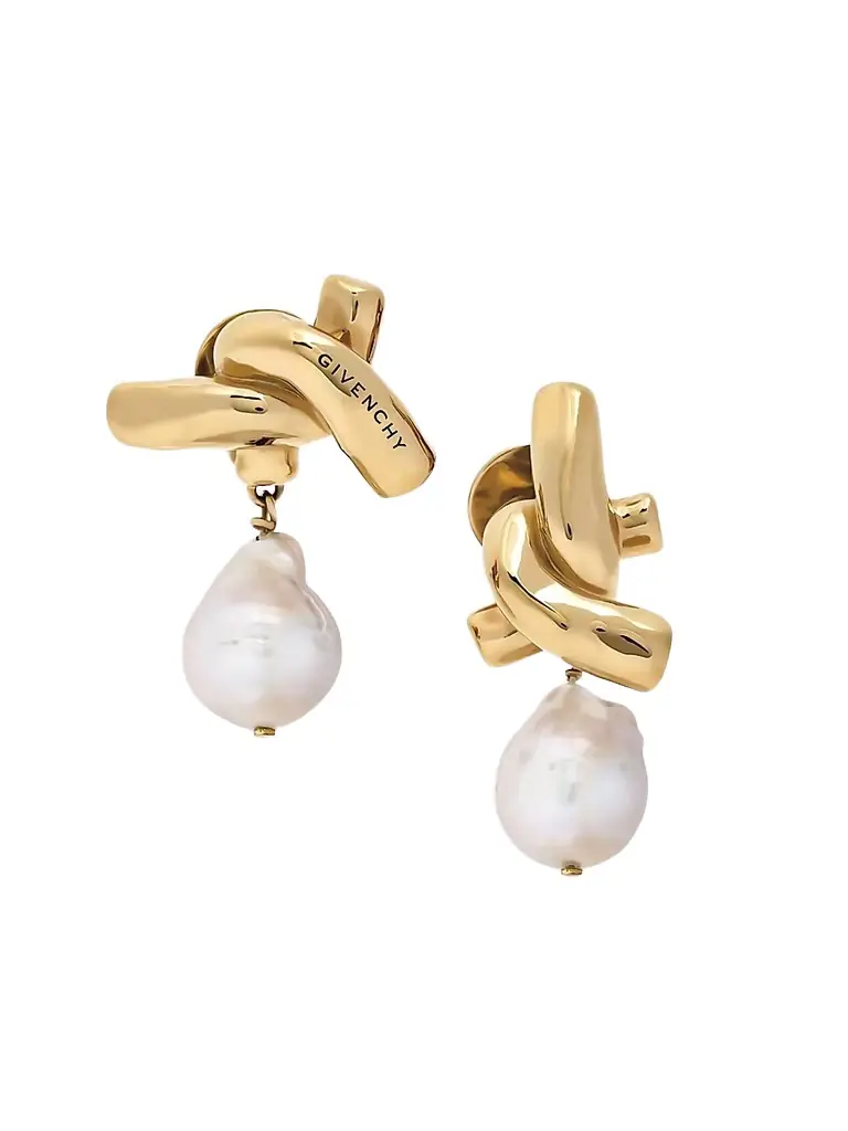 Givenchy Women's Chain Link Asymmetric Earrings in Metal and Pearl - White Golden