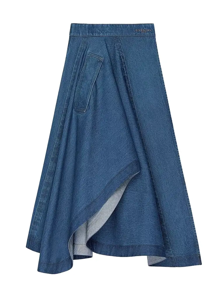 Givenchy Women's Long Asymmetric Skirt in Denim - Medium Blue