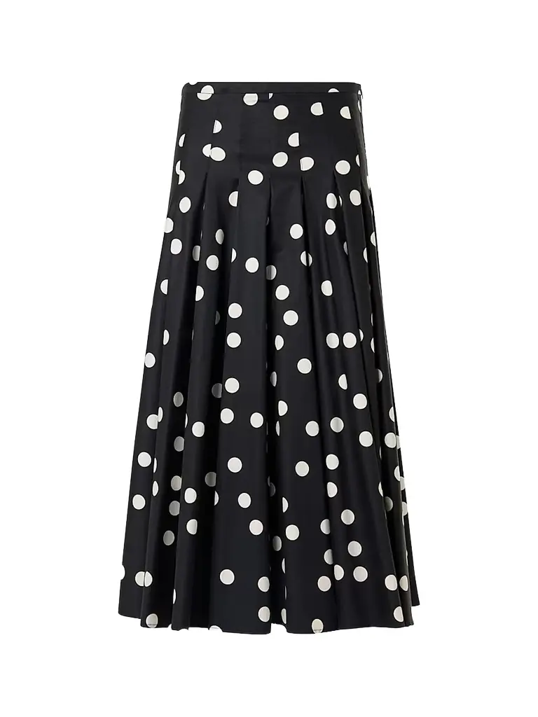 Akris punto Women's Polka Dot Cotton Satin Midi Skirt - Black Cream
