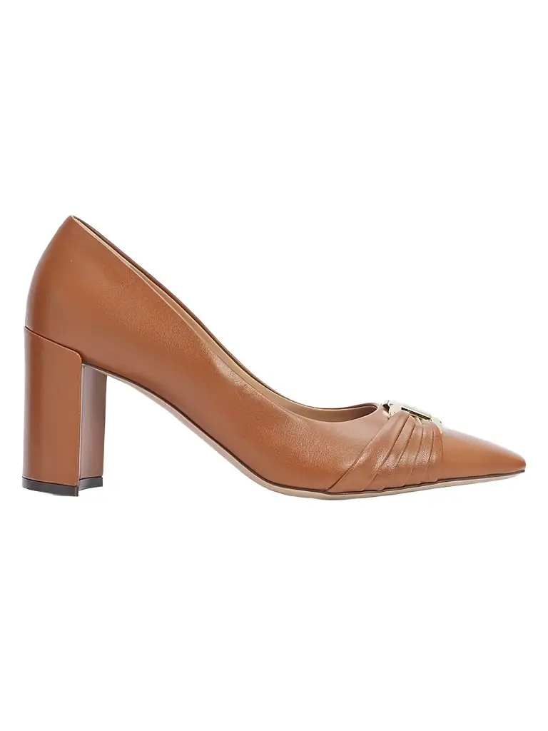FERRAGAMO Women's Tillya Gancini Toe 70MM Leather Bock Heel Pumps - Naturale