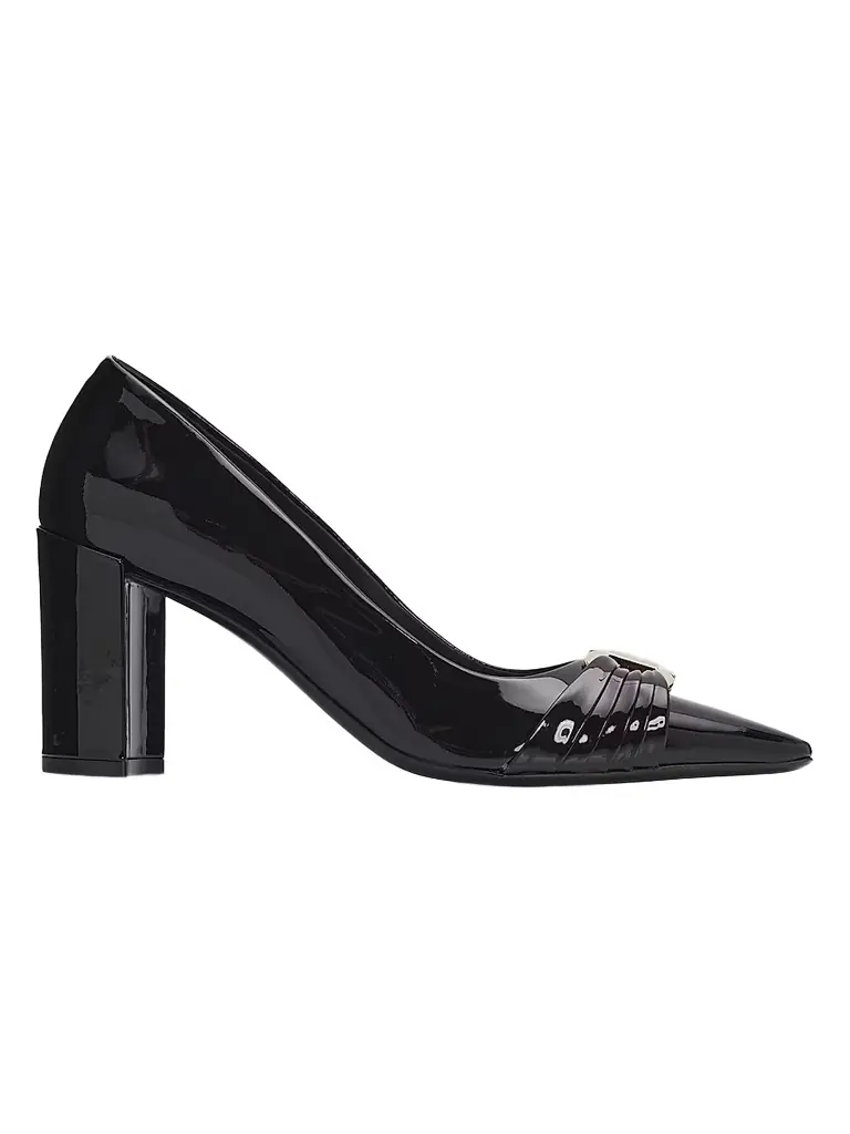 FERRAGAMO Women's Tillya Gancini Toe 70MM Patent Leather Block Heel Pump - Nero