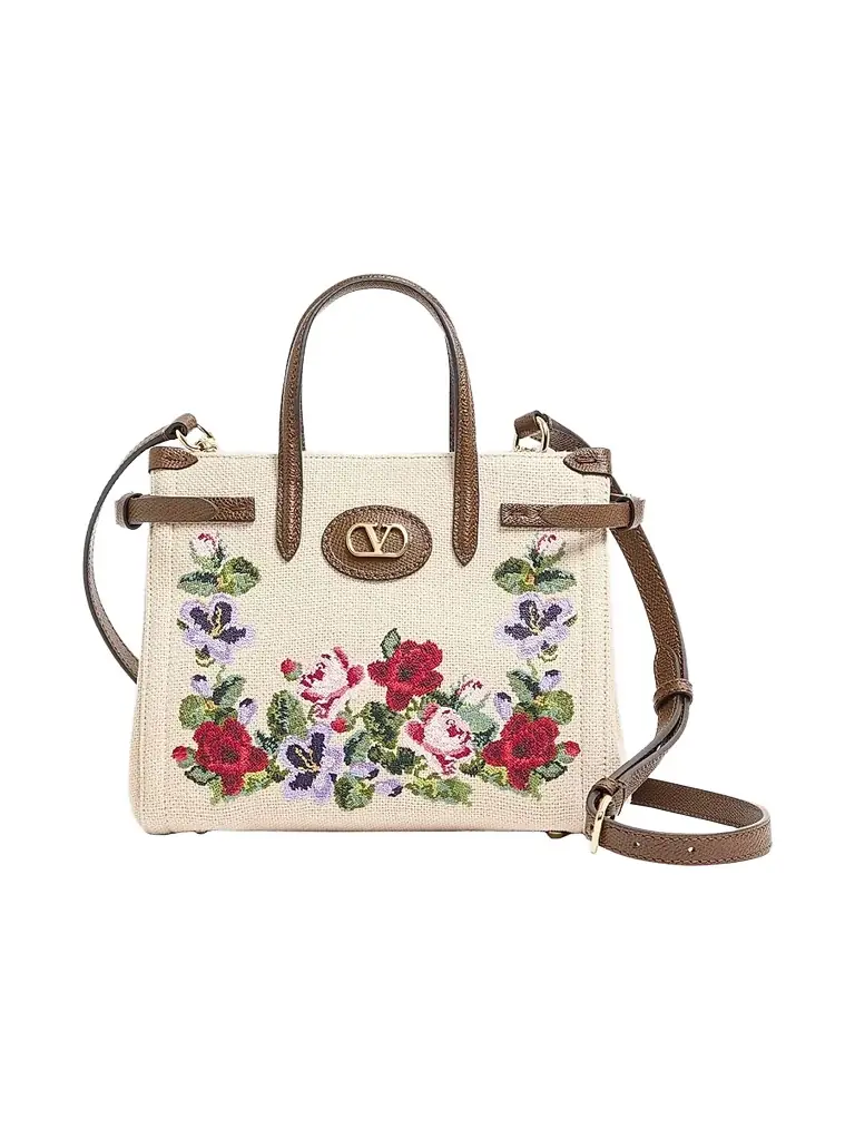 Valentino Garavani Women's Antibes  Embroidered Linen top Handle Bag - Ecru Multi