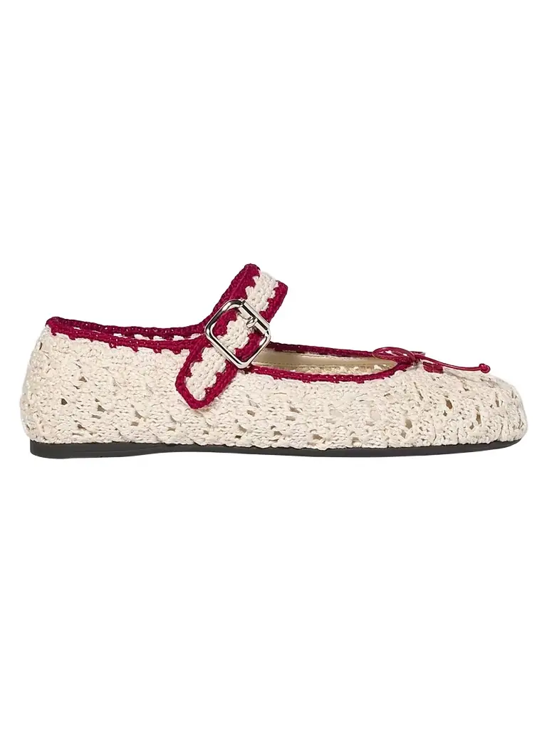 Miu Miu Women's Crochet Ballerinas - Beige Khaki