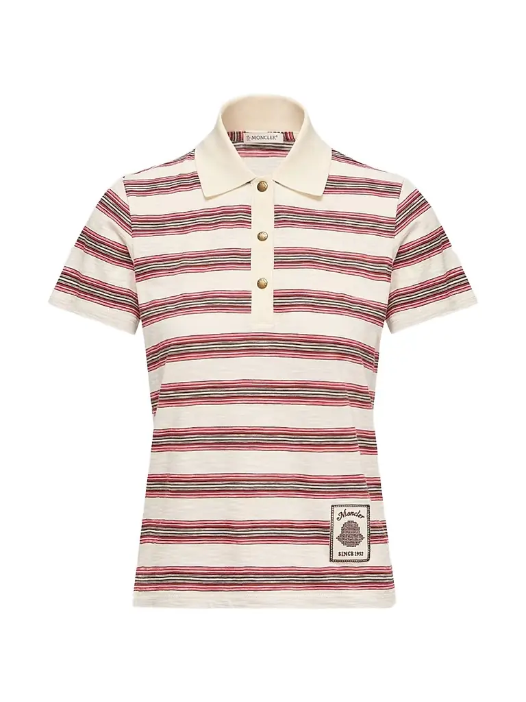 Moncler Women's Polo Shirt in Cotton with Stripes - White Red