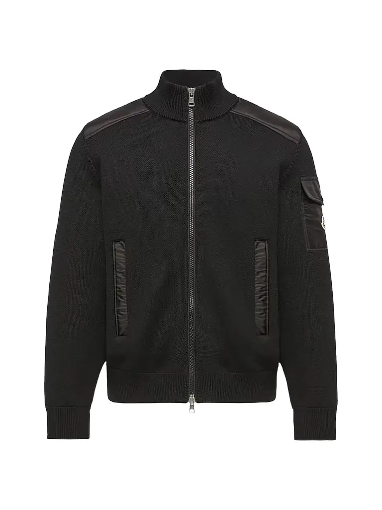 Moncler Men's Down-Filled Cardigan in Wool - Black