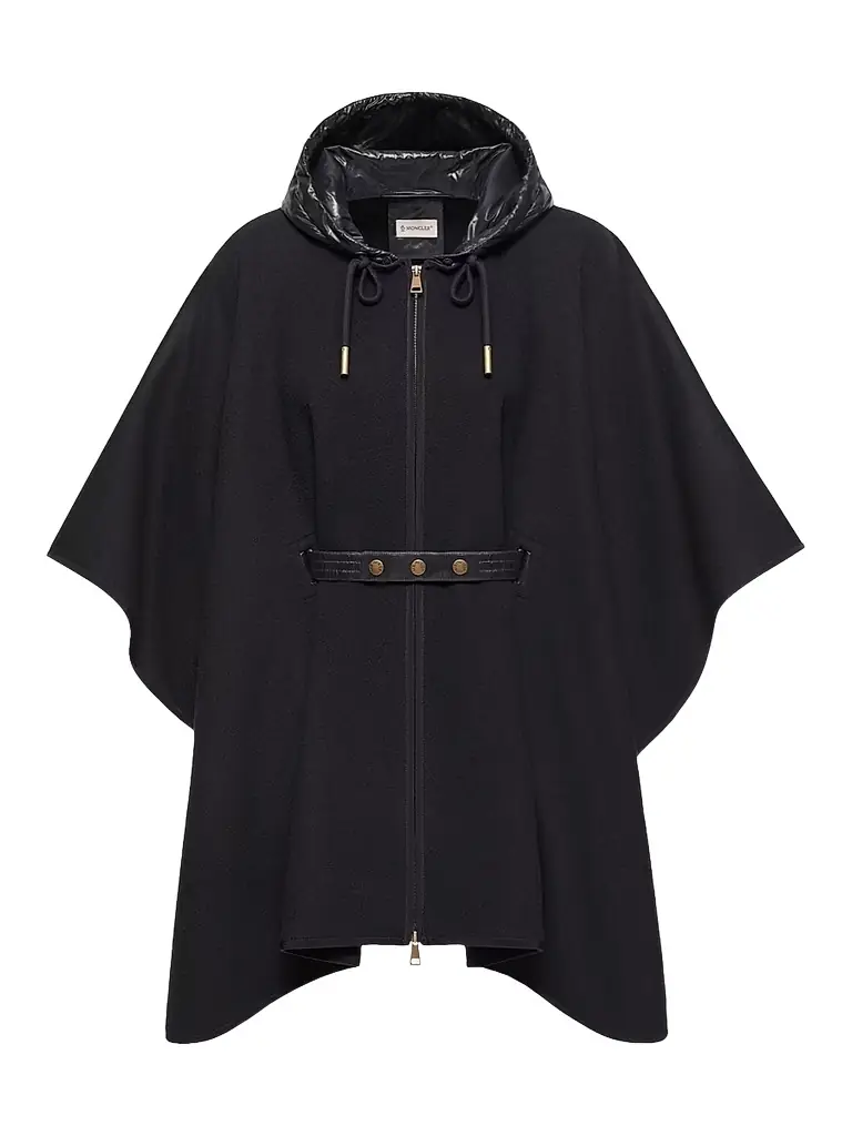 Moncler Women's Down-Filled Cape in Wool Blend - Dark Blue