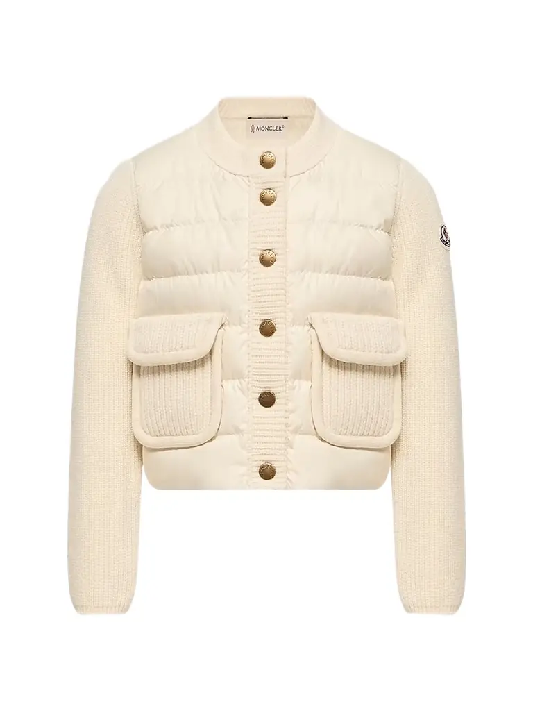 Moncler Little Girl's & Girl's Down-Filled Cardigan in Wool & Cashmere - White