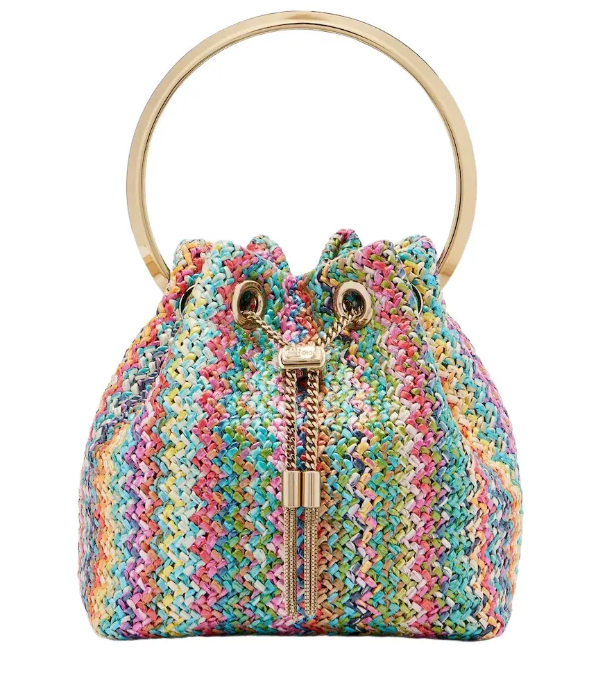 Jimmy Choo Bon Bon Small raffia-effect bucket bag