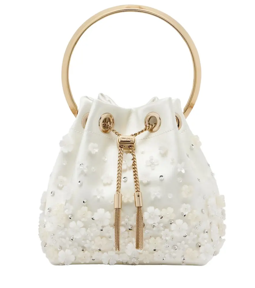 Jimmy Choo Bon Bon Small embellished satin bucket bag - Women's Bags
