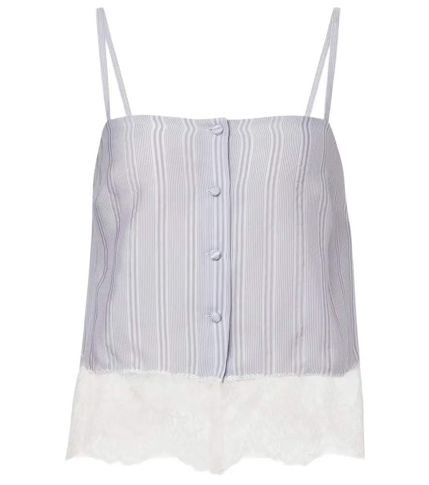 Frame Lace-trimmed striped silk camisole