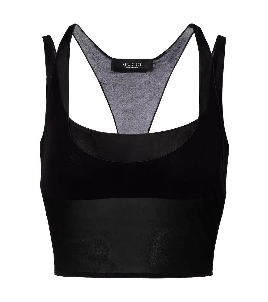 Layered semi-sheer crêpe jersey top