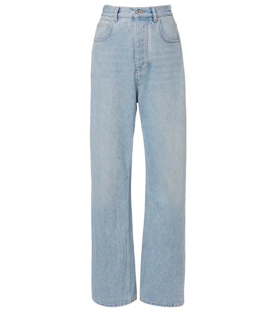 Bottega Veneta Intrecciato leather-trimmed wide-leg jeans - Women's Clothing