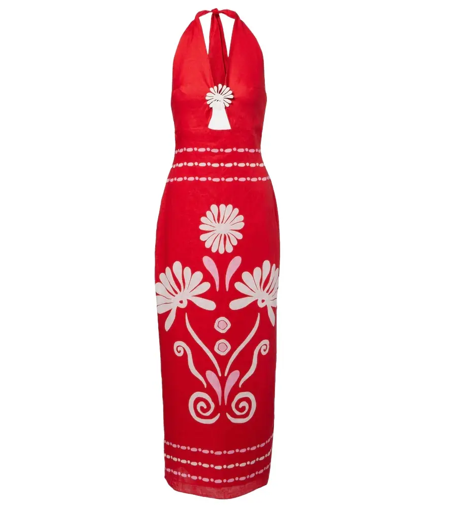 Cala de la Cruz Orly printed halterneck linen midi dress - Women's Clothing