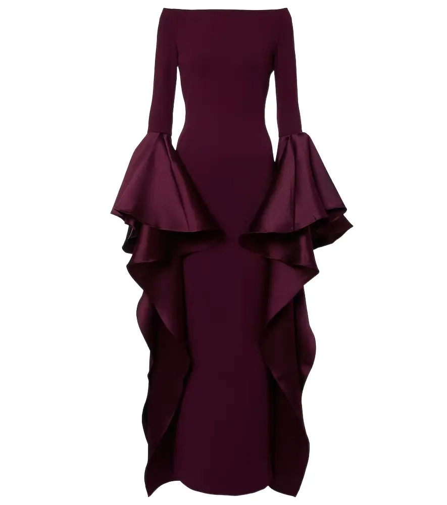 Solace London Astria off-shoulder satin-trimmed gown