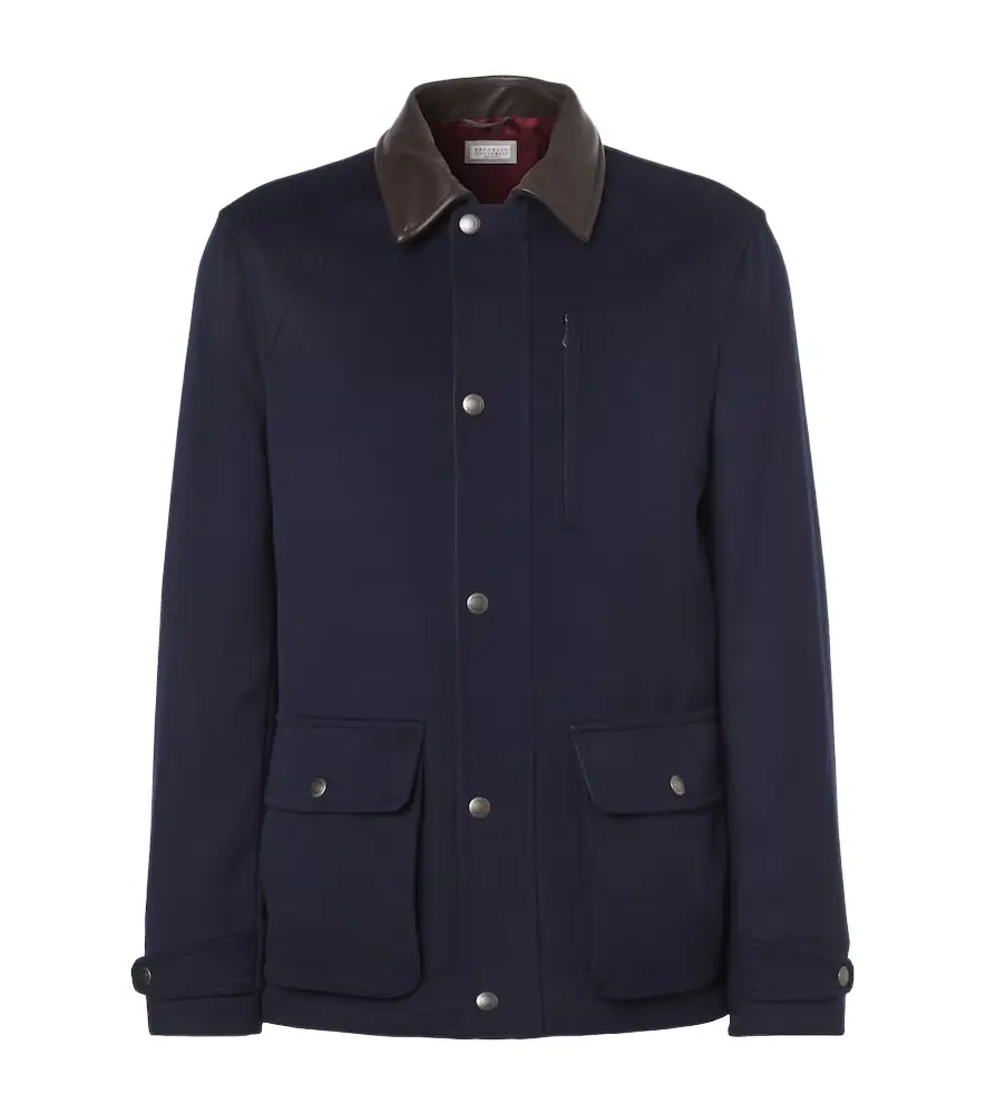 Brunello Cucinelli Leather-trimmed wool jacket