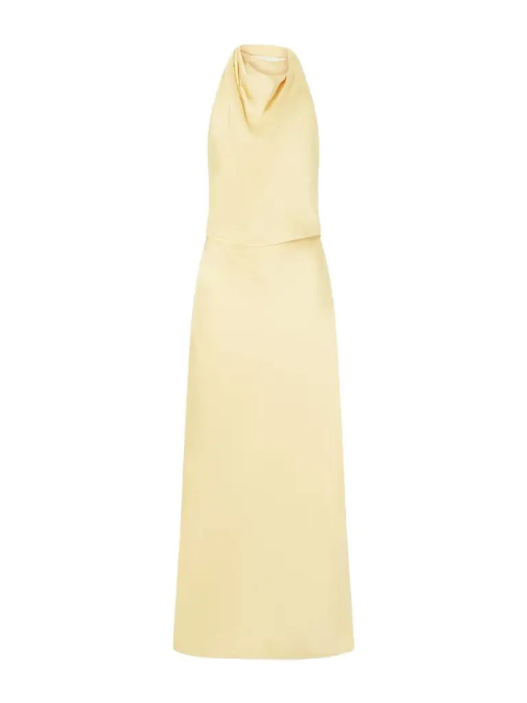 Simkhai Reannon Draped Satin Halterneck Gown