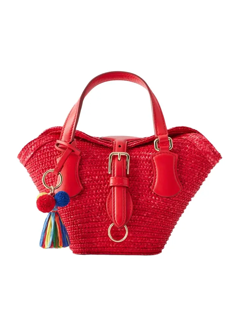 Dolce & Gabbana Coffa Capri Mini Embellished Leather-trimmed Raffia Tote