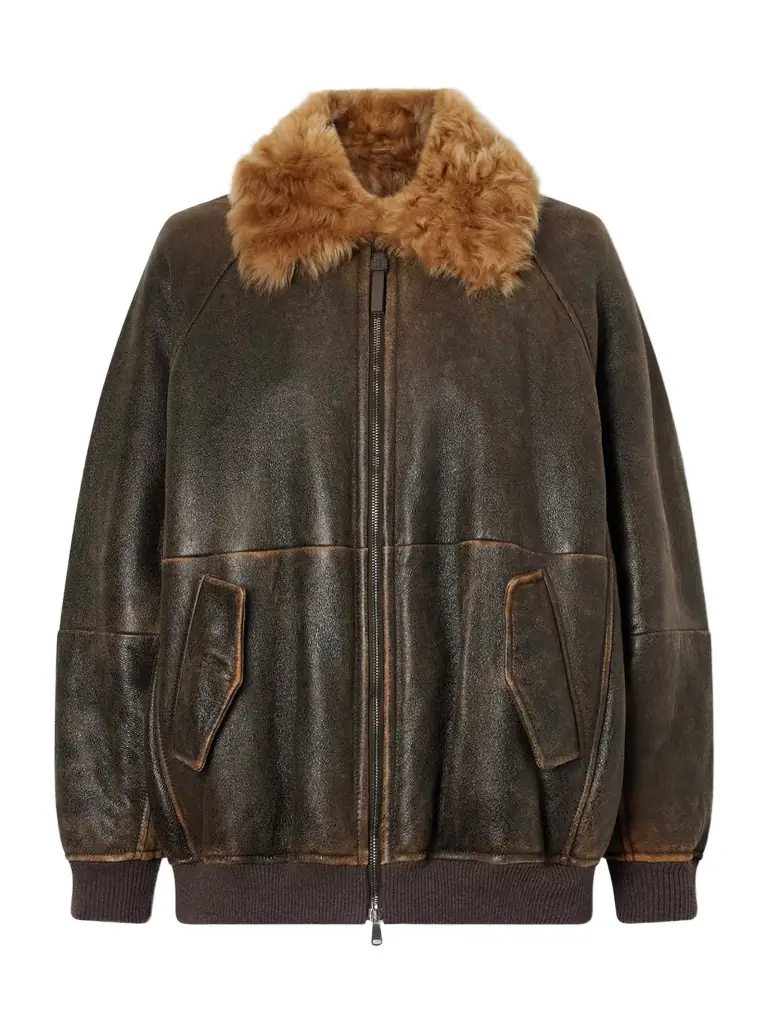 Brunello Cucinelli Shearling-trimmed Leather Jacket