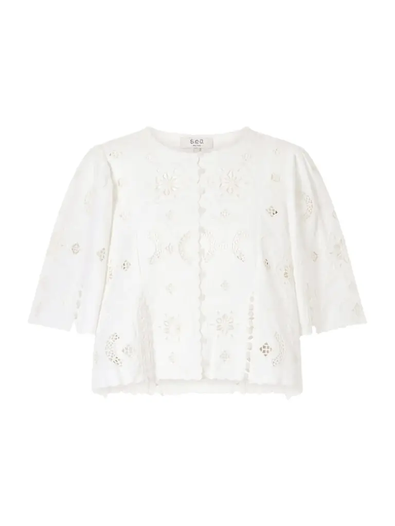 Sea Gardener Broderie Anglaise Cotton And Linen-blend Blouse