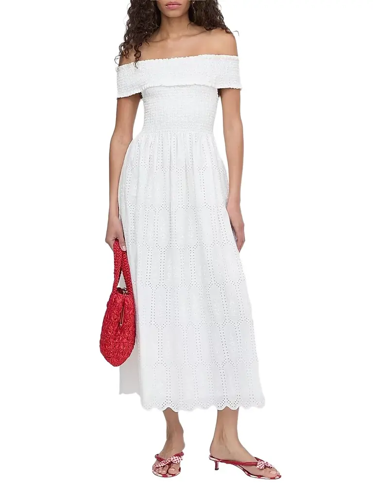 Hill House Home Women's The Marguerite Nap Dress - White Trellis Broderie