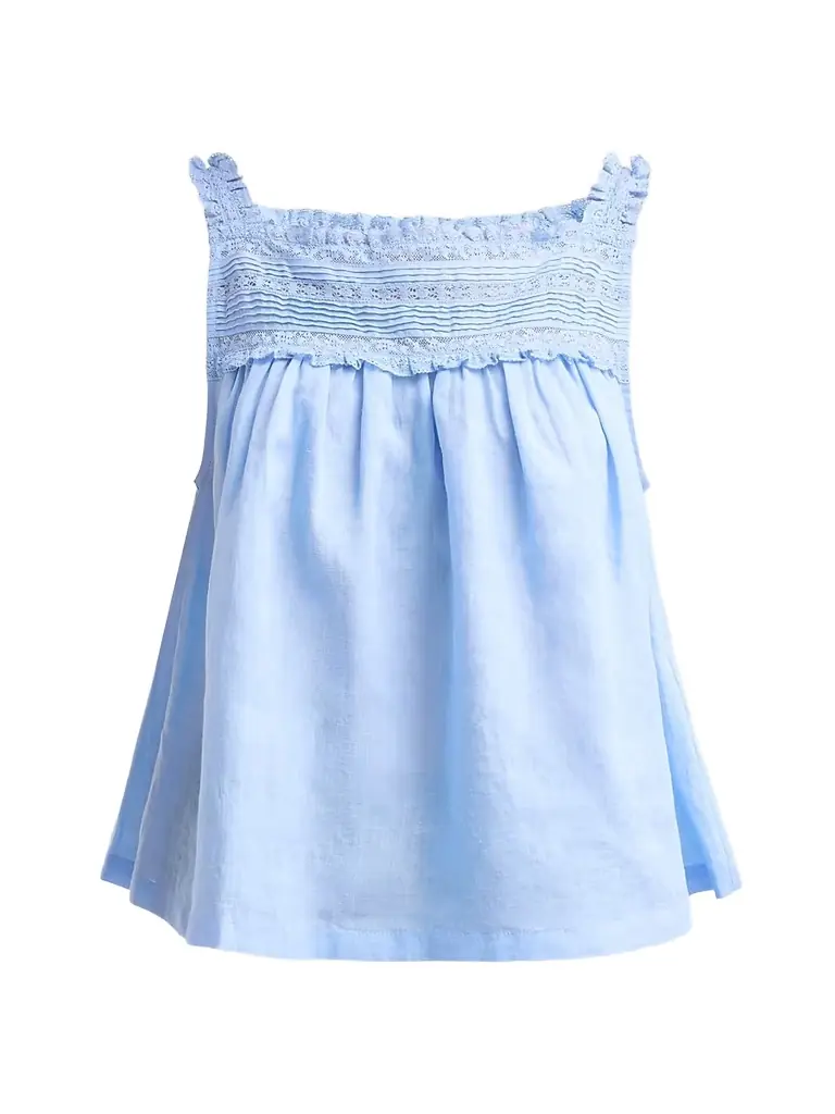 DÔEN Women's Benita Pintuck & Lace Top - Bluejay - Women's Clothing