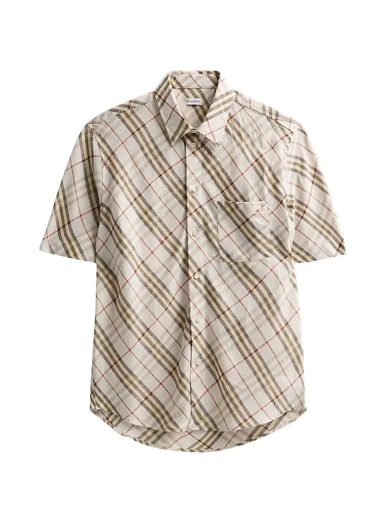 Burberry Men's Roland Check Linen Shirt - Pebble