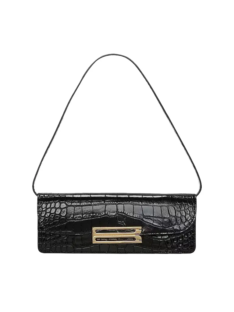 Victoria Beckham Women's Dorian East-West Croc-Embossed Leather Convertible Clutch - Black