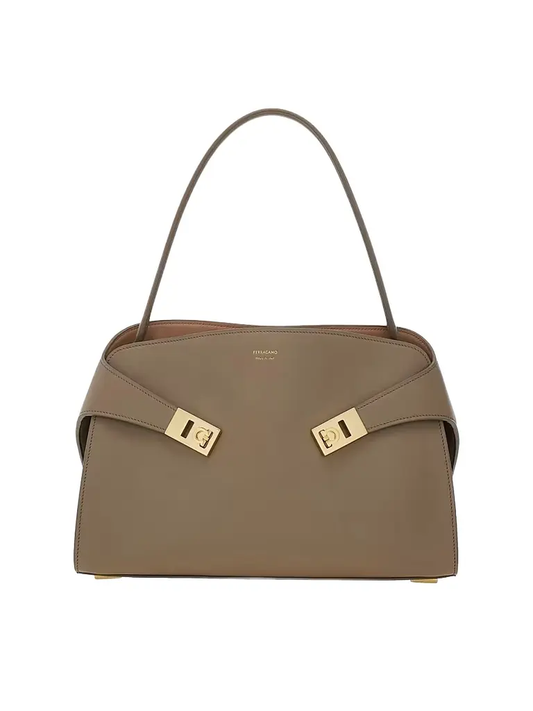 FERRAGAMO Women's Hug Gancini Leather Shoulder Bag - Warm Taupe - Women's Bags