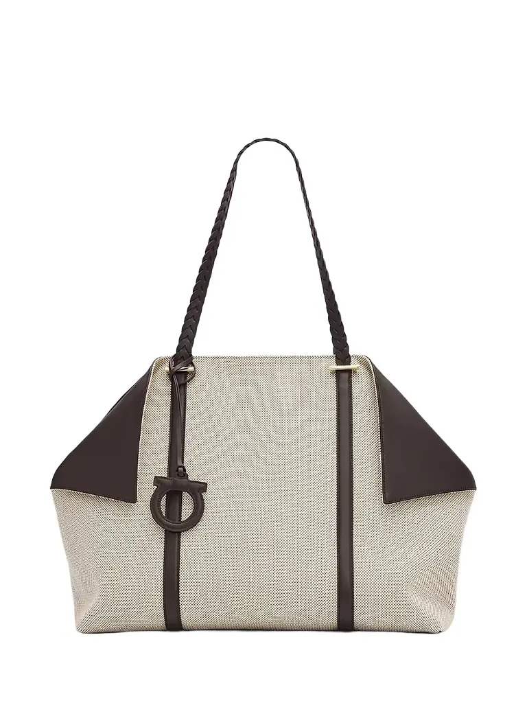 FERRAGAMO Women's Scarf Braided Leather-Trimmed Tote Bag - Naturale - Women's Bags
