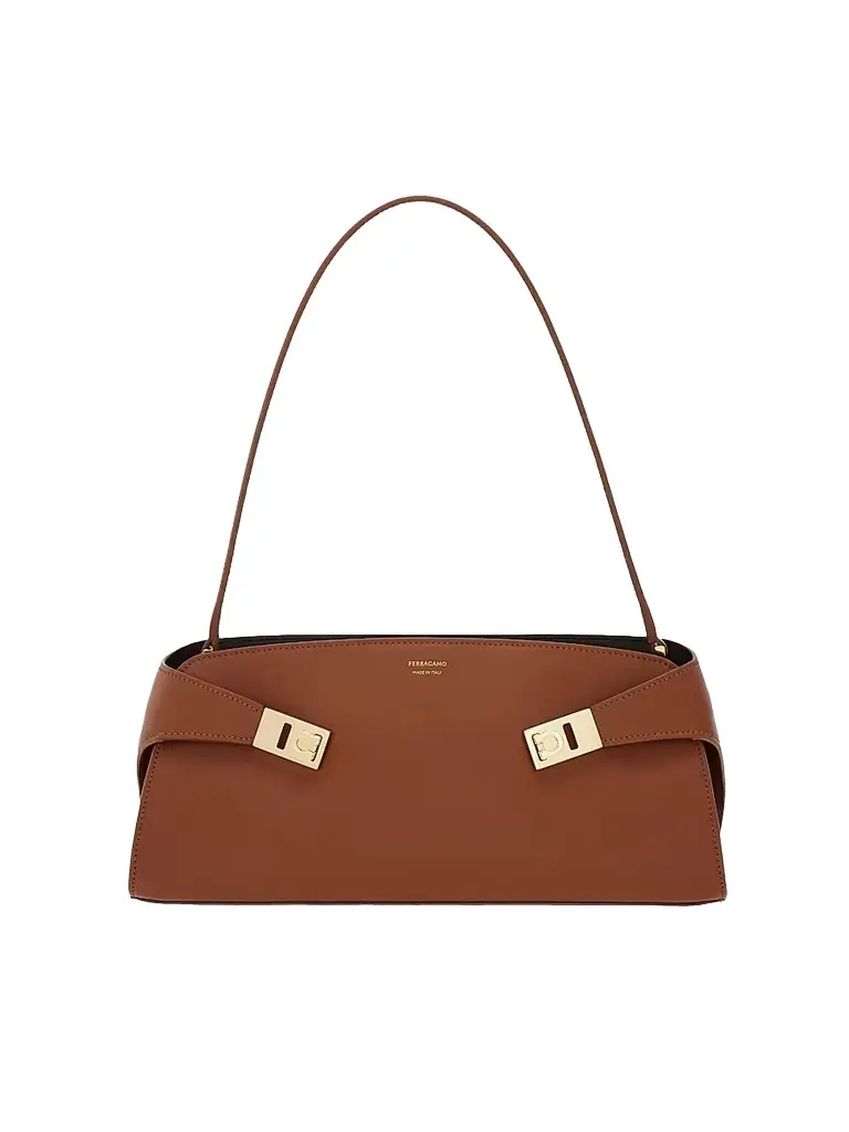 FERRAGAMO Women's East-West Hug Leather Shoulder Bag - New Cognac - Women's Bags