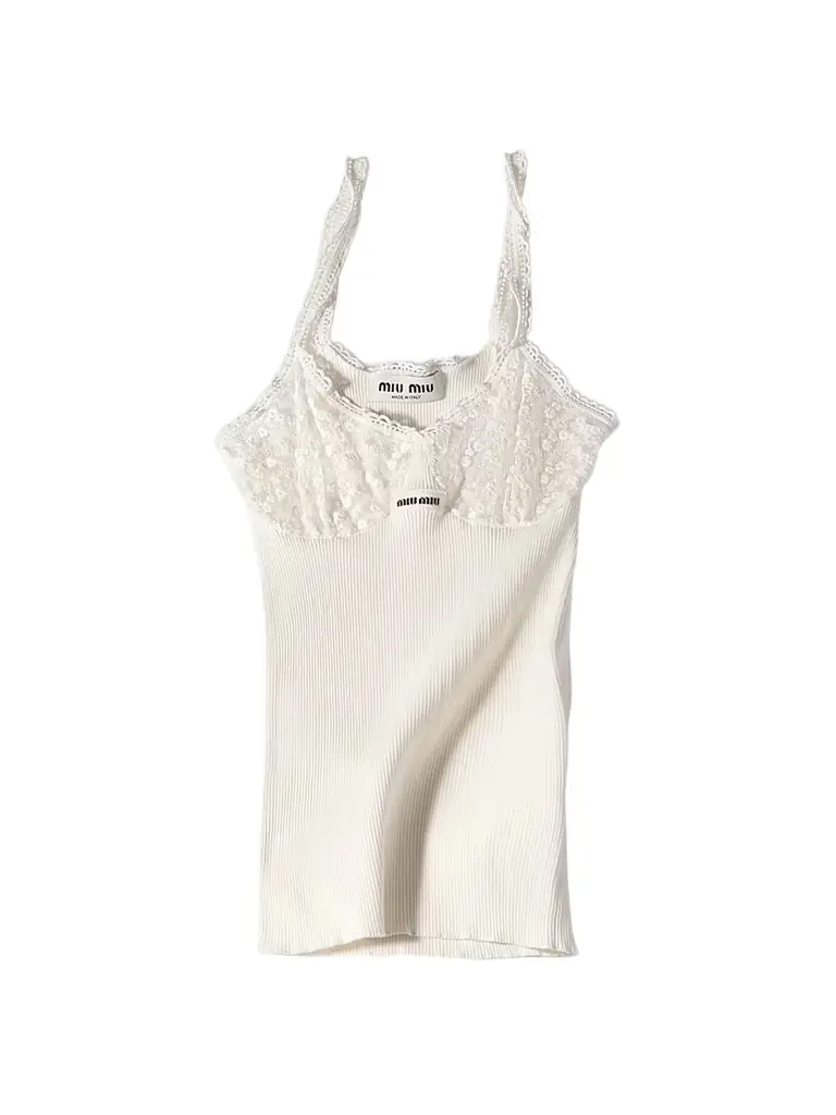 Miu Miu Women's Cotton and Lace Top - White - Women's Clothing