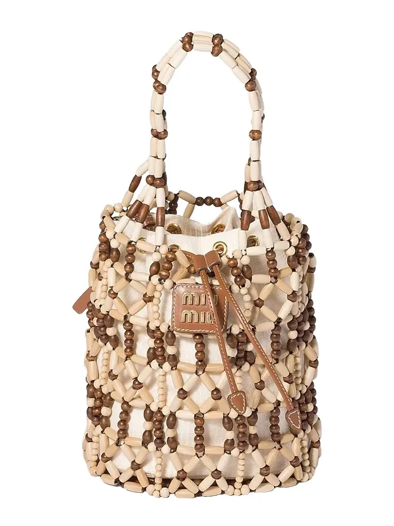 Miu Miu Women's Mesh Bucket Bag - Beige Khaki - Women's Bags