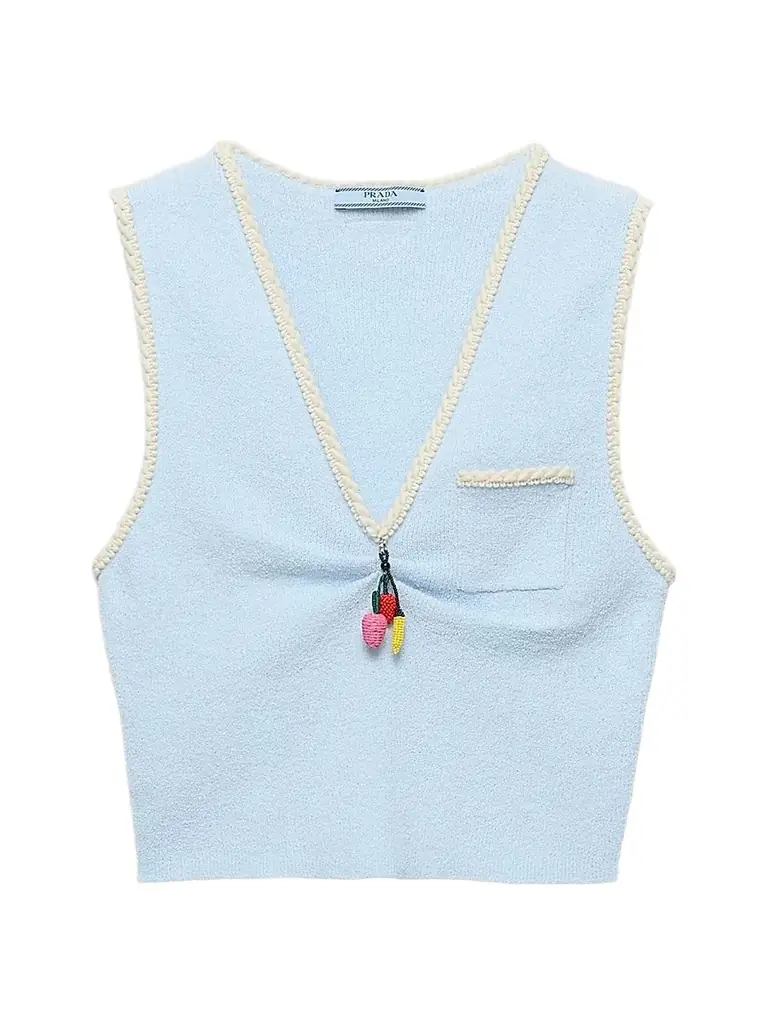Prada Women's Cotton Bouclé Crop Top - Blue - Women's Clothing