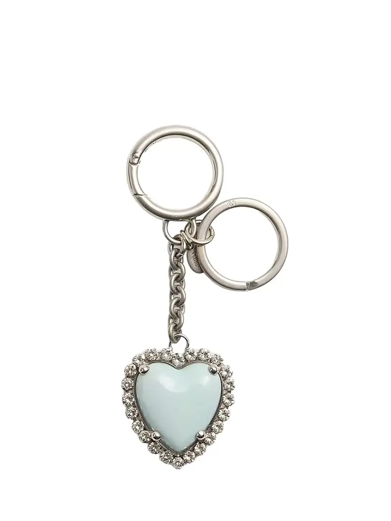 Valentino Garavani Women's Coeur Hyperbole Bag Charm with Key Chain - Palladium Azure - Women's Clothing