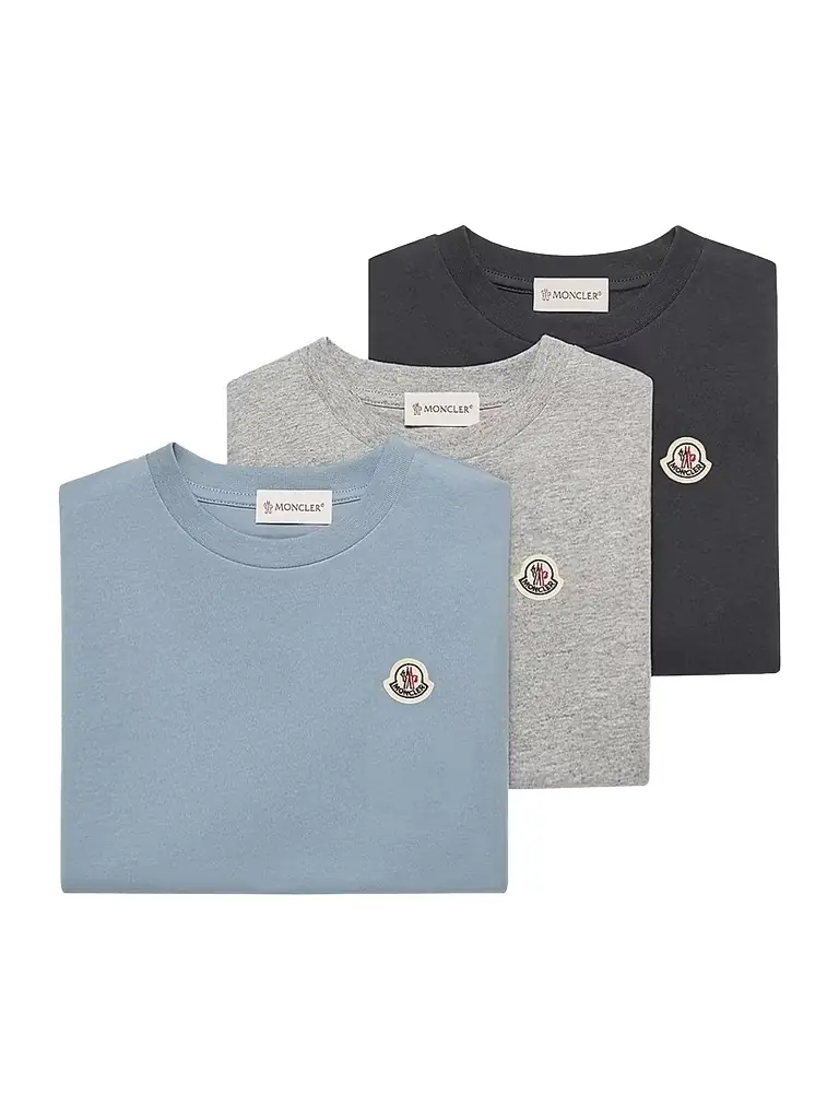 Moncler Little Boy's & Boy's Crewneck T-Shirt in Cotton - Light Blue Grey Navy Blue