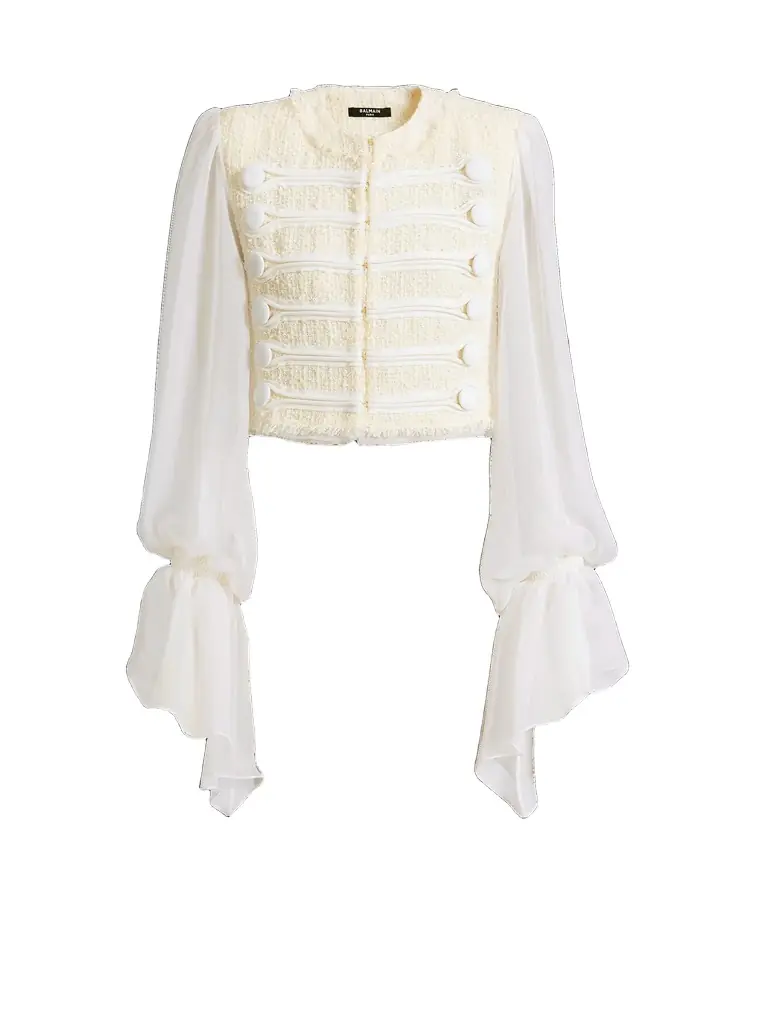 Balmain Cropped tweed and muslin jacket