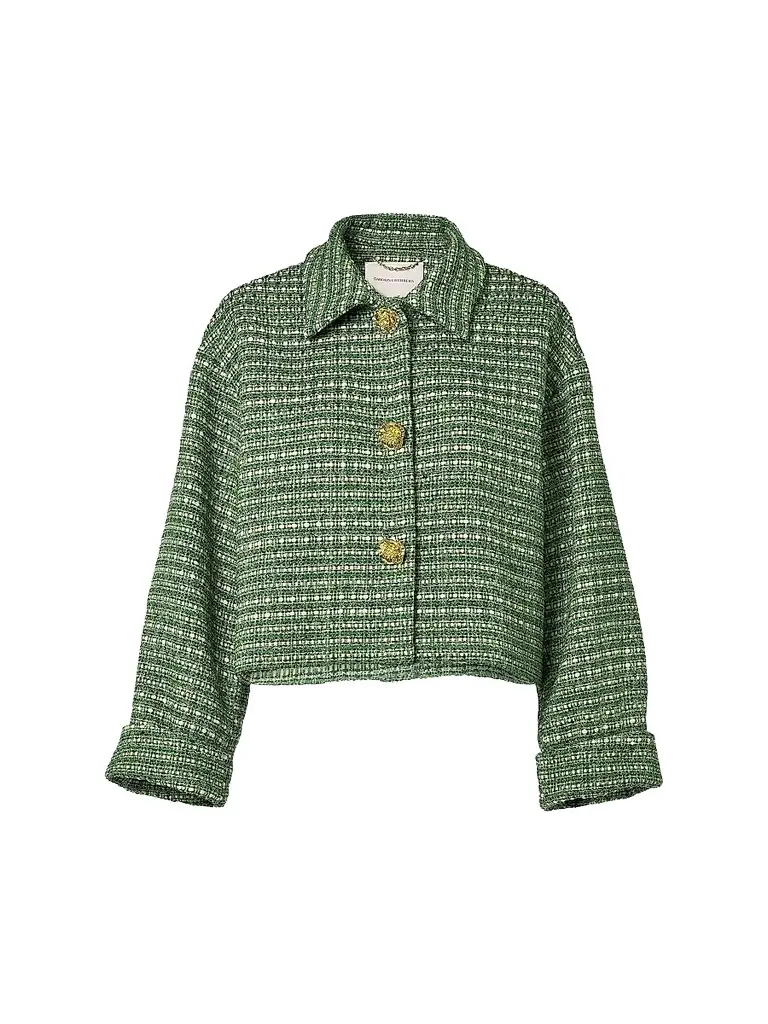 Carolina Herrera Women's Boxy Cotton-Blend Crop Jacket - Green Multi