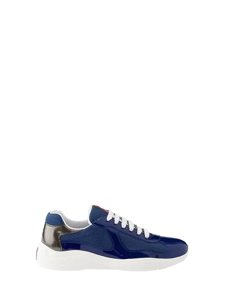 Prada Men's Patent Leather and Technical Fabric America's Cup Sneakers - Blue - Women's Shoes