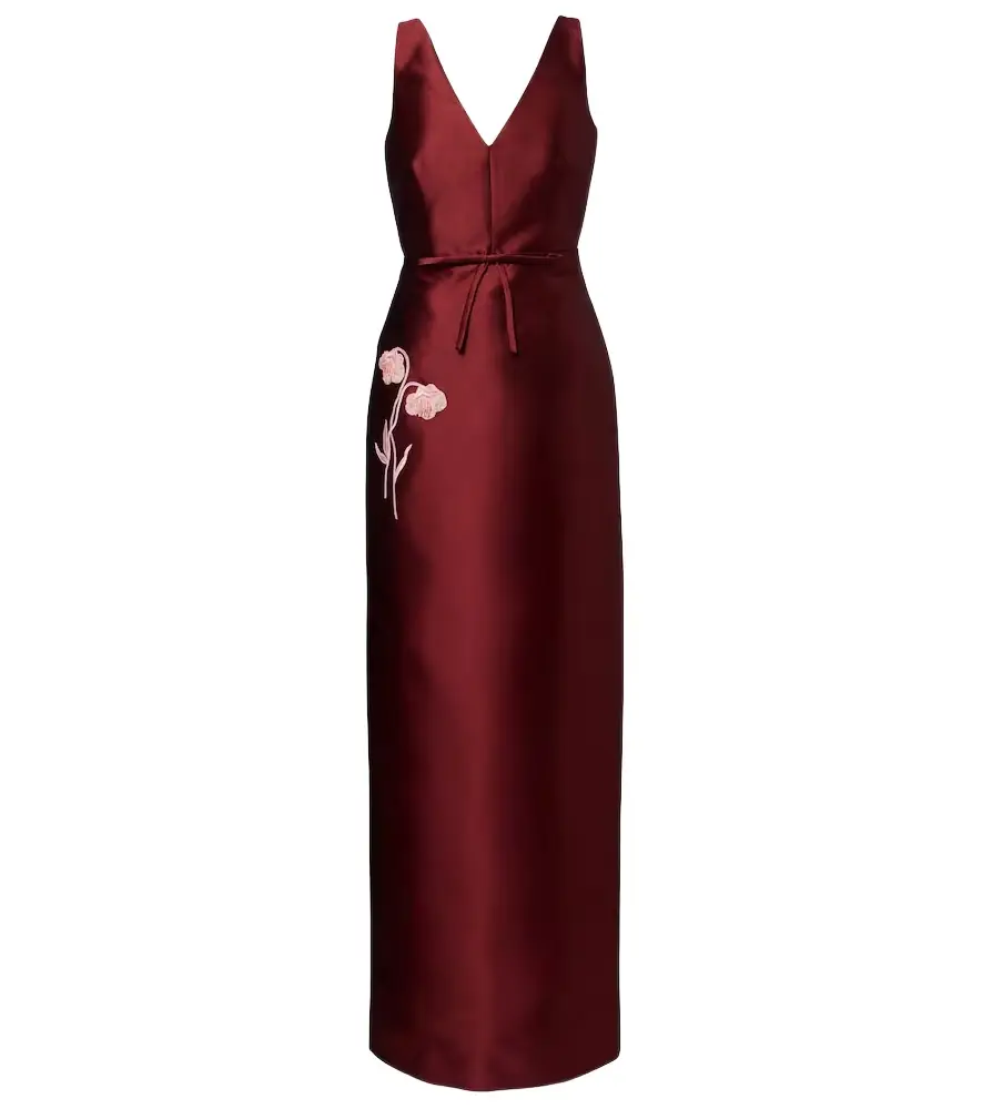 Erdem Floral-appliqué satin gown
