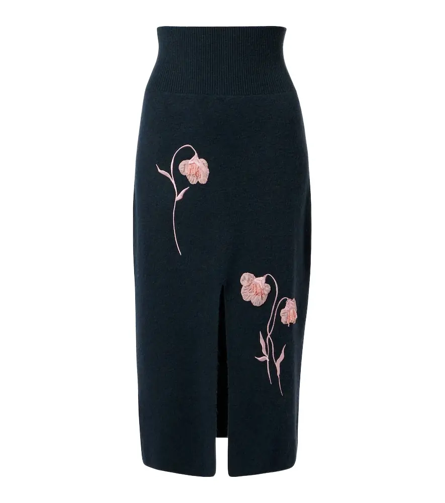 Erdem Floral-appliqué knitted midi skirt