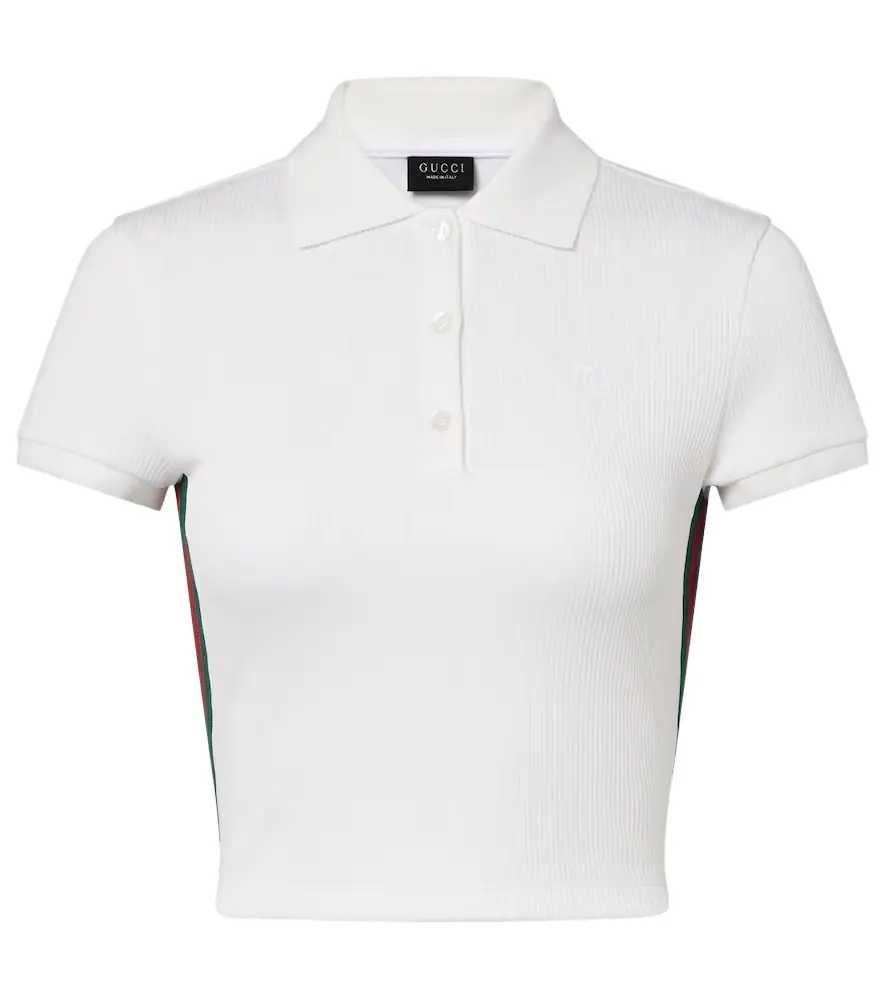 Gucci Web Stripe ribbed-knit cropped polo shirt