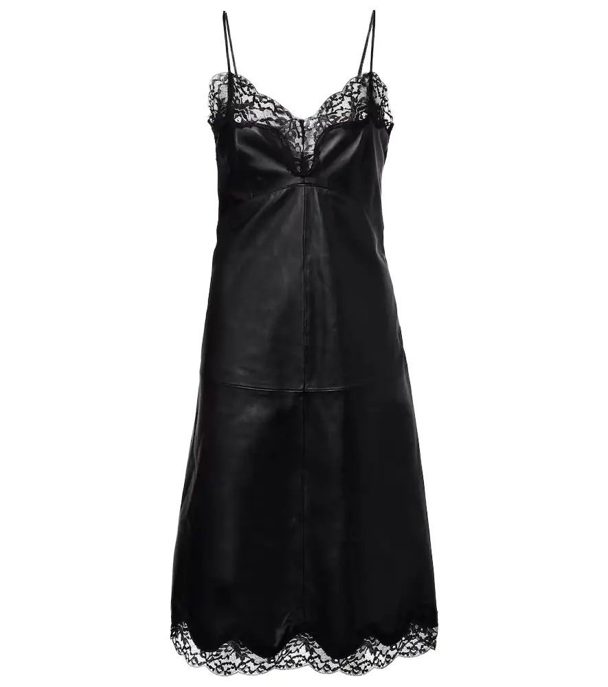Magda Butrym Lace-trimmed leather midi dress