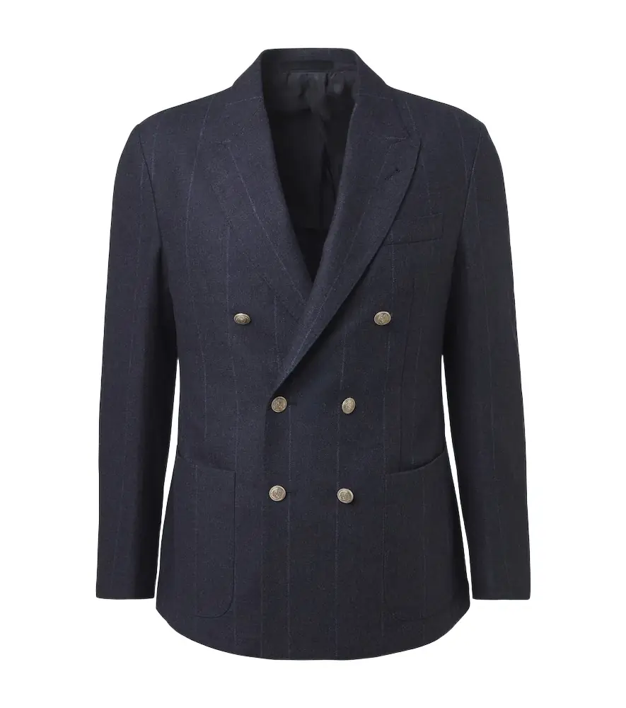 Eleventy Pinstriped wool, cotton, and cashmere blazer