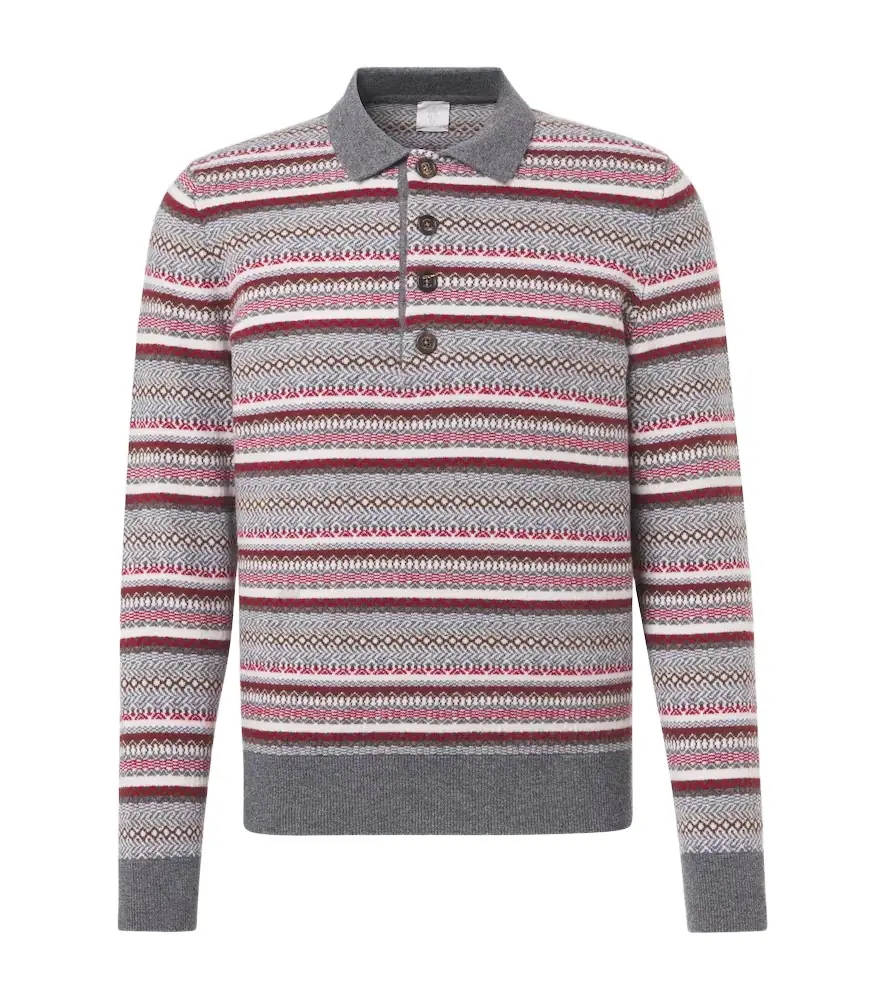 Eleventy Striped wool jacquard polo sweater