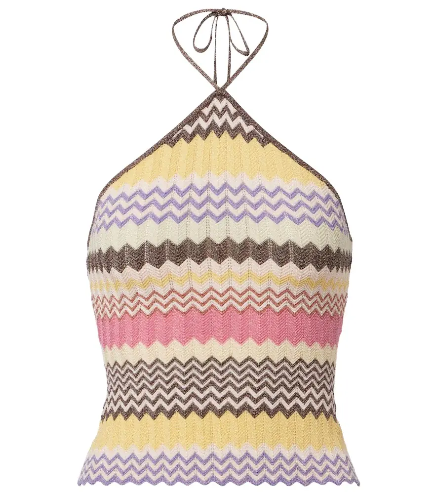 Faithfull Ria chevron halterneck lamé top
