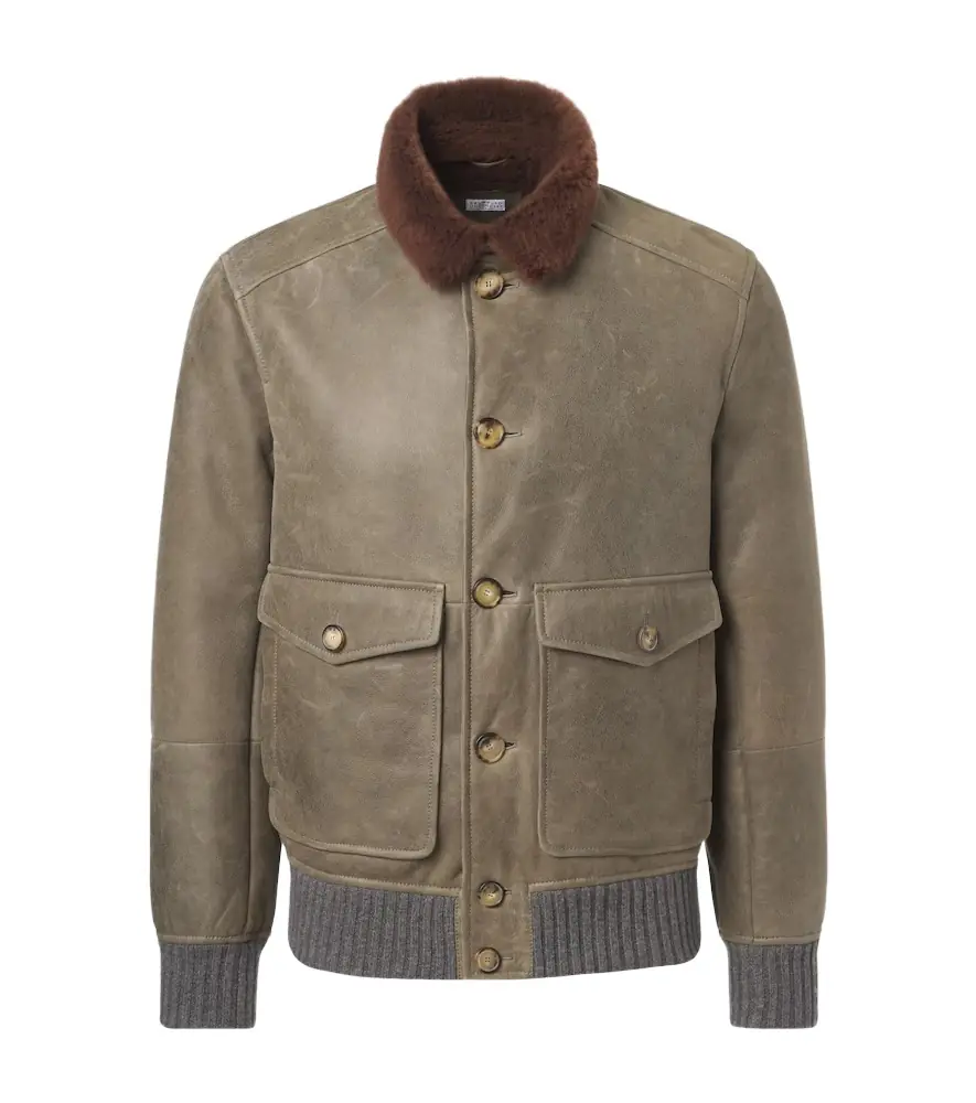 Brunello Cucinelli Shearling-lined leather blouson jacket