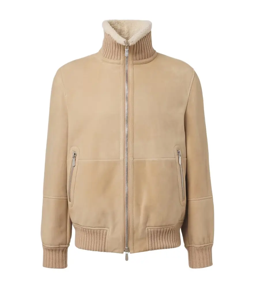 Brunello Cucinelli Shearling-lined suede bomber jacket