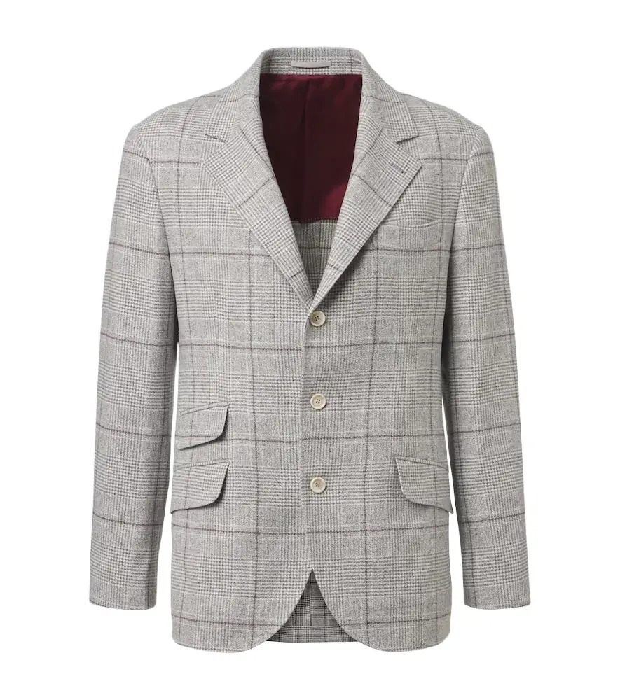 Brunello Cucinelli Checked silk, wool, and cashmere blazer